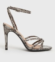 New Look Off White Faux Snake Strappy Stiletto Heel Sandals